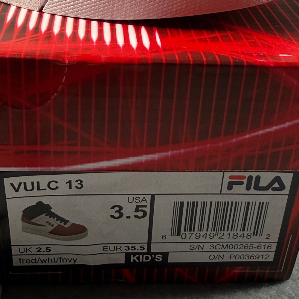FILA Vulc 13 Red White Navy High‑Top Kid's 3.5 Classic Strap Sneakers NIB - Picture 2 of 7